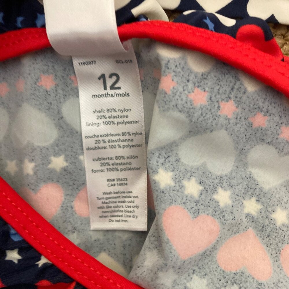Carter's Tankini Baby Girl Toddler 12 months Red White Blue Hearts Swimsuit - Picture 6 of 6